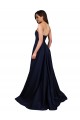 Bleu marine foncé Trapèze Col Haut Crêpe Stretch Longue Formelles Robes demoiselle d'honneur / Robes de soirée / Robes de bal à Bas Prix
