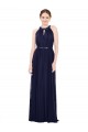 Bleu marine foncé Trapèze Col Haut Mousseline Longue Robes demoiselle d'honneur à Bas Prix
