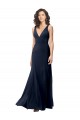 Bleu marine foncé Trapèze Col V Crêpe Stretch Longue Formelles Robes demoiselle d'honneur / Robes de soirée / Robes de bal à Bas Prix