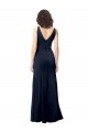 Bleu marine foncé Trapèze Col V Crêpe Stretch Longue Formelles Robes demoiselle d'honneur / Robes de soirée / Robes de bal à Bas Prix