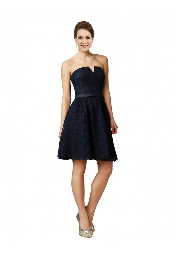 Bleu marine foncé Trapèze Col V Dentelle Courte Robes demoiselle d'honneur / Robes de cocktail à Bas Prix