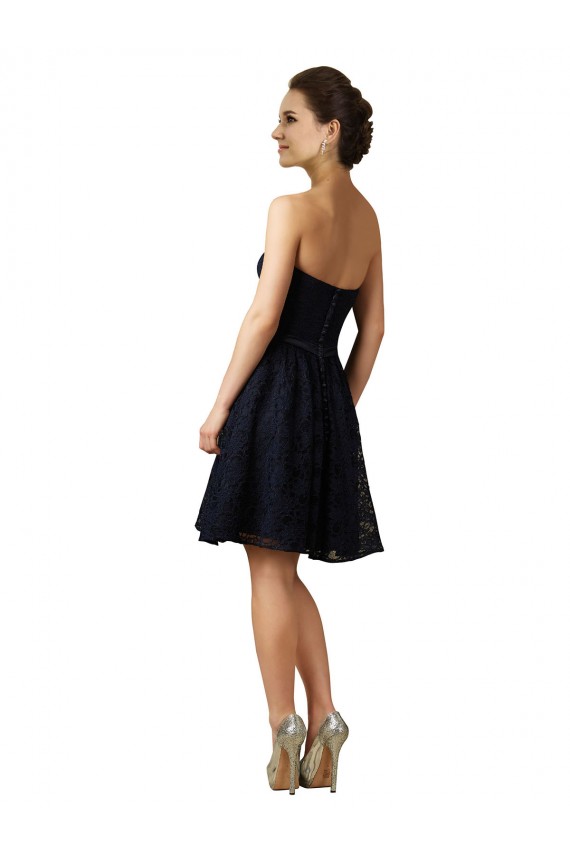 Bleu marine foncé Trapèze Col V Dentelle Courte Robes demoiselle d'honneur / Robes de cocktail à Bas Prix