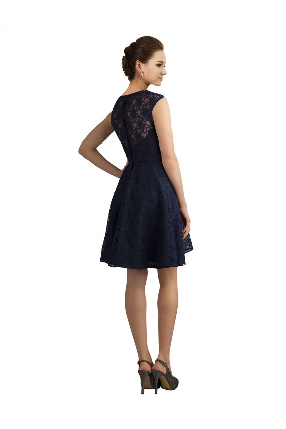 Bleu marine foncé Trapèze Col V Dentelle Courte Robes demoiselle d'honneur / Robes de cocktail à Bas Prix