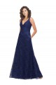 Bleu marine foncé Trapèze Col V Dentelle Longue Robes demoiselle d'honneur à Bas Prix