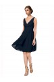 Bleu marine foncé Trapèze Col V Mousseline Courte Robes demoiselle d'honneur / Robes de cocktail à Bas Prix