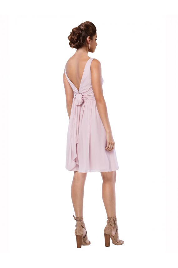 Bleu marine foncé Trapèze Col V Mousseline Courte Robes demoiselle d'honneur / Robes de cocktail à Bas Prix
