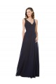 Bleu marine foncé Trapèze Col V Mousseline Dentelle Longue Robes demoiselle d'honneur à Bas Prix