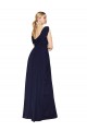 Bleu marine foncé Trapèze Col V Mousseline Longue Formelles Robes demoiselle d'honneur / Robes de soirée / Robes de bal à Bas Prix