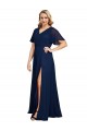 Bleu marine foncé Trapèze Col V Mousseline Longue Formelles Robes demoiselle d'honneur / Robes de soirée / Robes de bal à Bas Prix