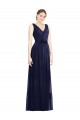 Bleu marine foncé Trapèze Col V Mousseline Longue Robes demoiselle d'honneur à Bas Prix