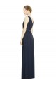 Bleu marine foncé Trapèze Col V Mousseline Longue Robes demoiselle d'honneur à Bas Prix