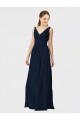 Bleu marine foncé Trapèze Col V Mousseline Longue Robes demoiselle d'honneur à Bas Prix