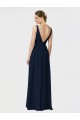Bleu marine foncé Trapèze Col V Mousseline Longue Robes demoiselle d'honneur à Bas Prix