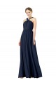 Bleu marine foncé Trapèze Col V Mousseline Longue Robes demoiselle d'honneur à Bas Prix