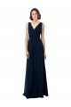 Bleu marine foncé Trapèze Col V Mousseline Longue Robes demoiselle d'honneur à Bas Prix