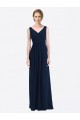 Bleu marine foncé Trapèze Col V Mousseline Longue Robes demoiselle d'honneur à Bas Prix