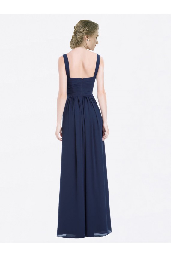 Bleu marine foncé Trapèze Col V Mousseline Longue Robes demoiselle d'honneur à Bas Prix