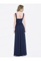 Bleu marine foncé Trapèze Col V Mousseline Longue Robes demoiselle d'honneur à Bas Prix
