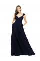 Bleu marine foncé Trapèze Col V Mousseline Longue Robes demoiselle d'honneur à Bas Prix