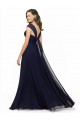 Bleu marine foncé Trapèze Col V Mousseline Longue Robes demoiselle d'honneur à Bas Prix