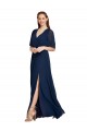 Bleu marine foncé Trapèze Col V Mousseline Longue Robes demoiselle d'honneur à Bas Prix