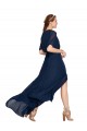 Bleu marine foncé Trapèze Col V Mousseline Longue Robes demoiselle d'honneur à Bas Prix