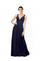 Bleu marine foncé Trapèze Col V Mousseline Longue Robes demoiselle d'honneur à Bas Prix
