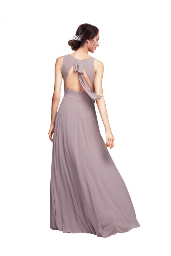 Bleu marine foncé Trapèze Col V Mousseline Longue Robes demoiselle d'honneur à Bas Prix