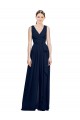 Bleu marine foncé Trapèze Col V Mousseline Longue Robes demoiselle d'honneur à Bas Prix