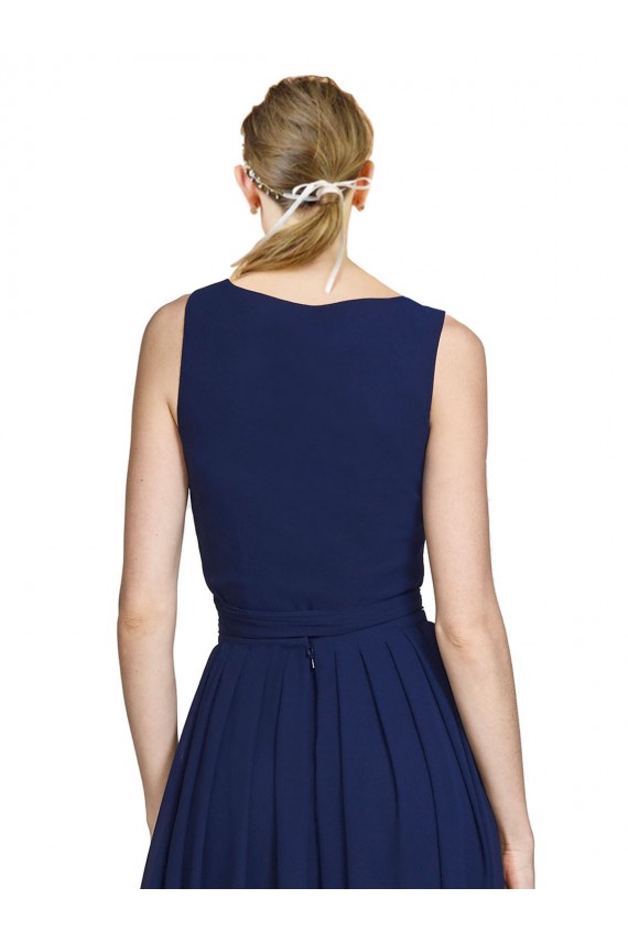 Bleu marine foncé Trapèze Col V Mousseline Longue Robes demoiselle d'honneur à Bas Prix