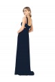 Bleu marine foncé Trapèze Col V Mousseline Longue Robes demoiselle d'honneur à Bas Prix