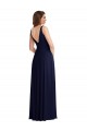 Bleu marine foncé Trapèze Col V Mousseline Longue Robes demoiselle d'honneur à Bas Prix