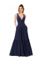 Bleu marine foncé Trapèze Col V Mousseline Longue Robes demoiselle d'honneur à Bas Prix