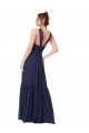 Bleu marine foncé Trapèze Col V Mousseline Longue Robes demoiselle d'honneur à Bas Prix