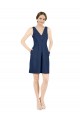 Bleu marine foncé Trapèze Col V Satiné Courte Robes demoiselle d'honneur / Robes de cocktail à Bas Prix