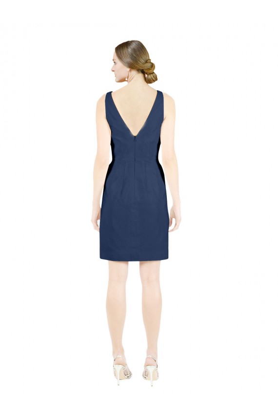 Bleu marine foncé Trapèze Col V Satiné Courte Robes demoiselle d'honneur / Robes de cocktail à Bas Prix