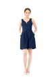 Bleu marine foncé Trapèze Col V Satiné Courte Robes demoiselle d'honneur / Robes de cocktail à Bas Prix