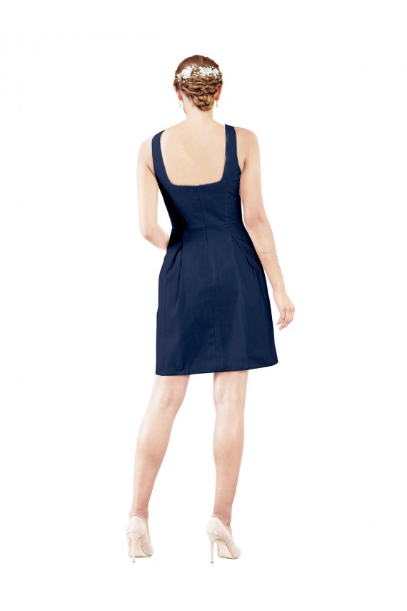 Bleu marine foncé Trapèze Col V Satiné Courte Robes demoiselle d'honneur / Robes de cocktail à Bas Prix