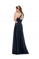 Bleu marine foncé Trapèze Col V Satiné Longue Formelles Robes demoiselle d'honneur / Robes de soirée / Robes de bal à Bas Prix