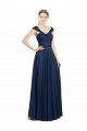 Bleu marine foncé Trapèze Col V Tulle Longue Robes demoiselle d'honneur à Bas Prix