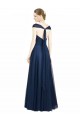 Bleu marine foncé Trapèze Col V Tulle Longue Robes demoiselle d'honneur à Bas Prix