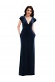 Bleu marine foncé Trapèze Col V Velours Stretch Longue Formelles Robes demoiselle d'honneur / Robes de soirée / Robes de bal à Bas Prix