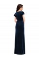 Bleu marine foncé Trapèze Col V Velours Stretch Longue Formelles Robes demoiselle d'honneur / Robes de soirée / Robes de bal à Bas Prix