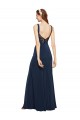 Bleu marine foncé Trapèze Col rond Crêpe Stretch Longue Formelles Robes demoiselle d'honneur / Robes de soirée / Robes de bal à Bas Prix