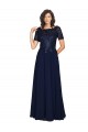 Bleu marine foncé Trapèze Col rond Mousseline Longue Robes demoiselle d'honneur / Robes de bal à Bas Prix