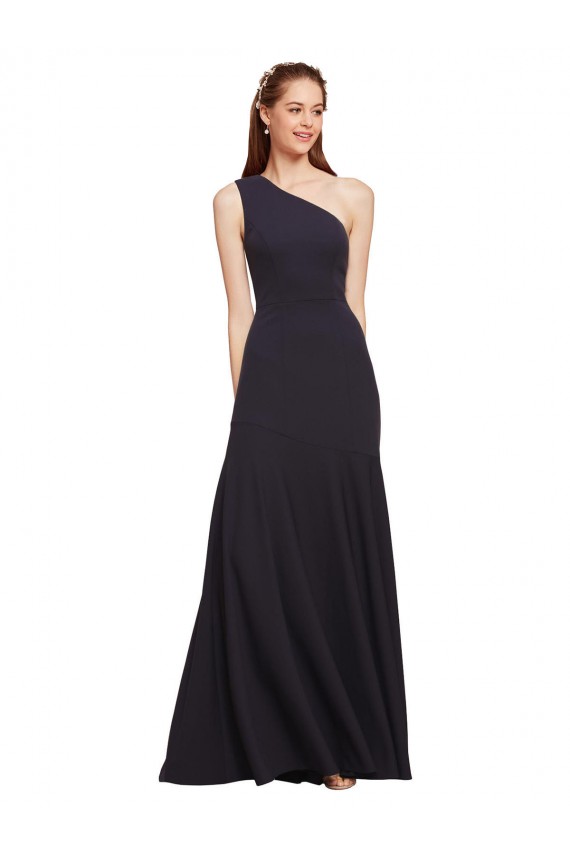 Bleu marine foncé Trapèze Crêpe Stretch Longue Formelles Robes demoiselle d'honneur / Robes de soirée / Robes de bal à Bas Prix