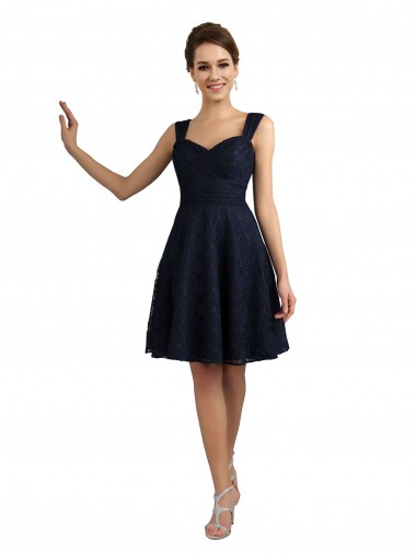 Bleu marine foncé Trapèze Dentelle Courte Robes demoiselle d'honneur / Robes de cocktail à Bas Prix