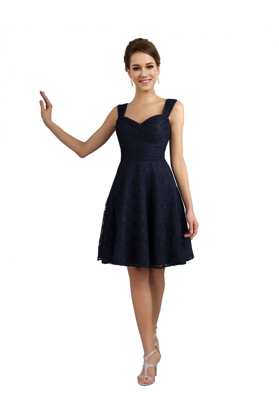 Bleu marine foncé Trapèze Dentelle Courte Robes demoiselle d'honneur / Robes de cocktail à Bas Prix