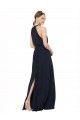 Bleu marine foncé Trapèze Licou Col Haut Mousseline Longue Robes demoiselle d'honneur à Bas Prix