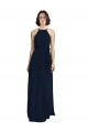 Bleu marine foncé Trapèze Licou Col Haut Mousseline Longue Robes demoiselle d'honneur à Bas Prix